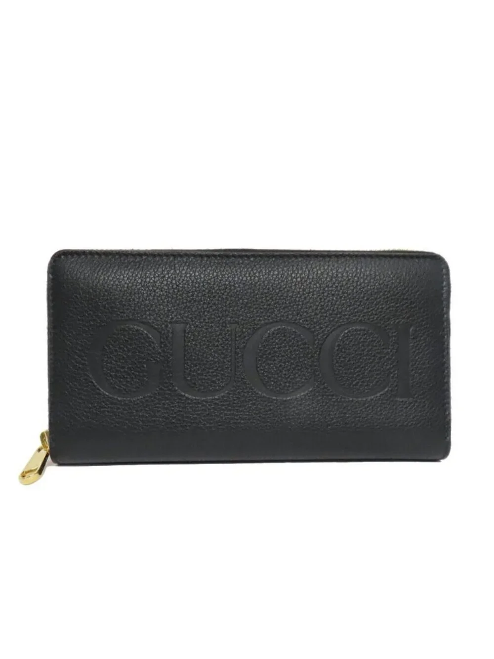 Gucci Logo Zip Around Wallet Black Gold Leather
